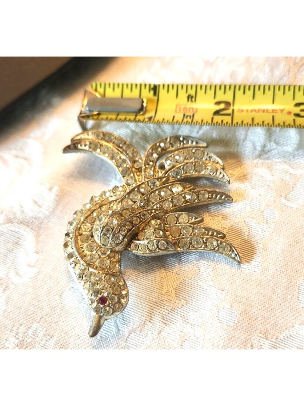 Vintage Large Art deco Style Pot Metal Rhinestone Bird Of Paradise Brooch - Picture 7 of 8